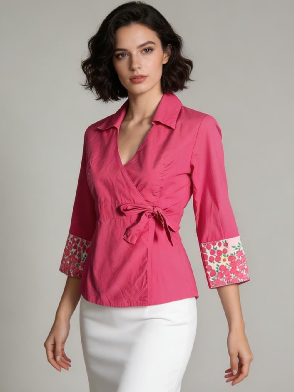 LILLY PULITZER | Vibrant Pink Cotton Floral Wrap Top Sz 2